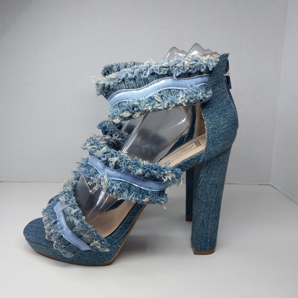 Laura Marano Not Rated Womens size 7.5 Blue Jean Fringe 5 inch Heels shoes - Picture 3 of 14